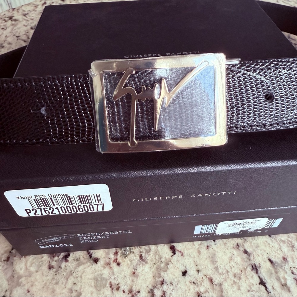 GIUSEPPE ZANOTTI Logo Black Leather Men’s Belt NWT!! - Picture 8 of 12